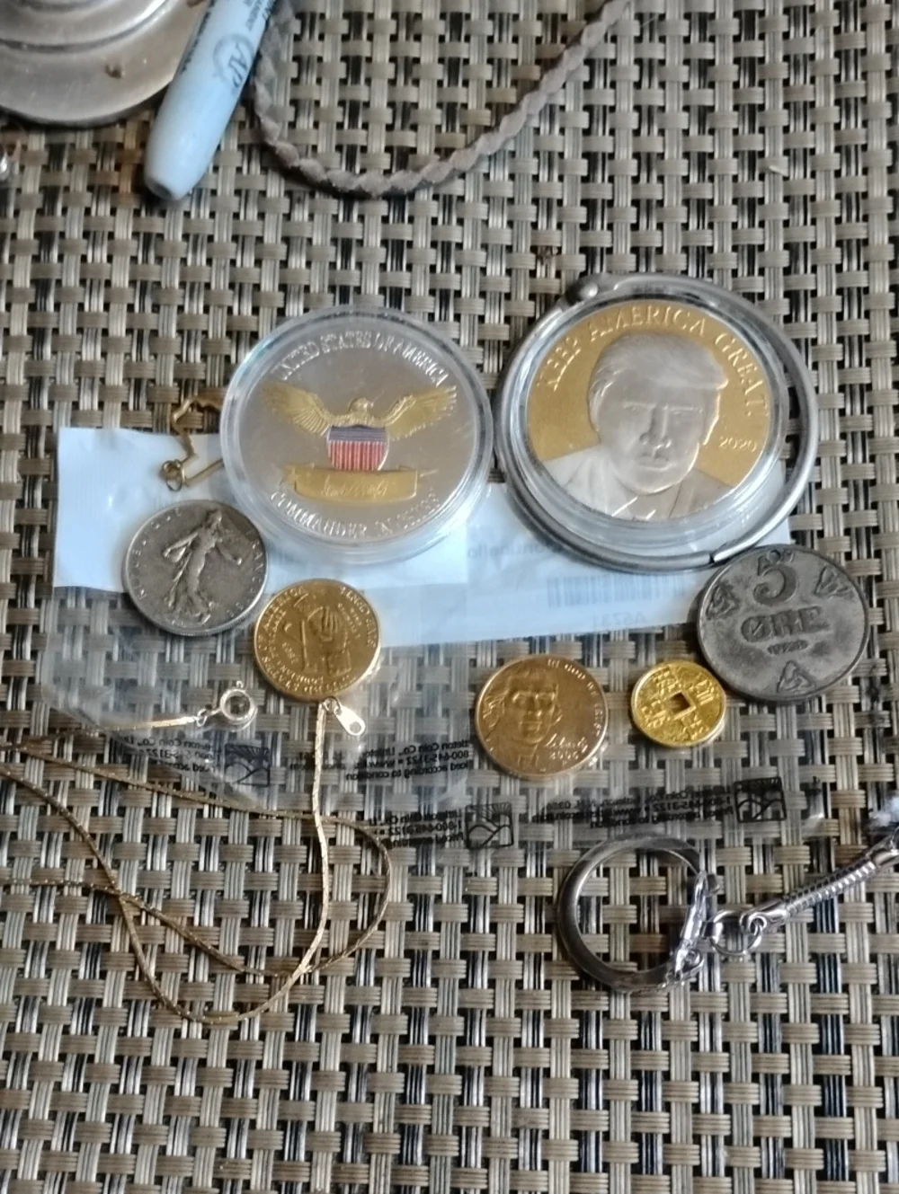 Gold & Silver Tone Coin Pendant Necklace - Two-Tone Men's Accessory